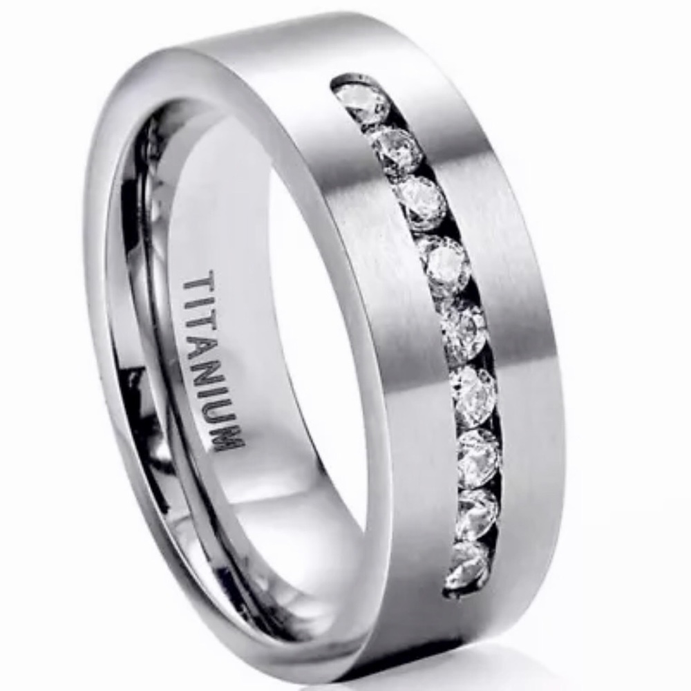 New CZ Handset Titanium Wedding 8mm Ring S- 8